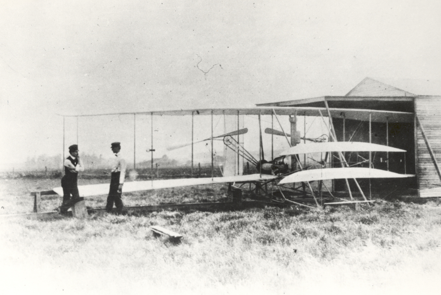 Space History Photo: Wilber and Orville Wright with Flyer II at Huffman Prairie